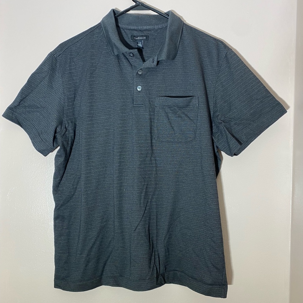 Men’s Van Heusen Grey Stripe Polo T-Shirt—Large